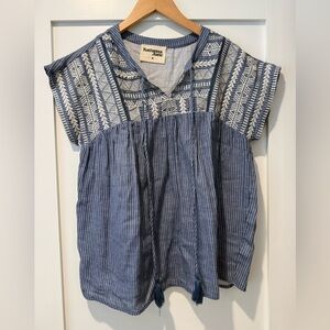 Savanna Jane Striped Blue and White Tassel Blouse